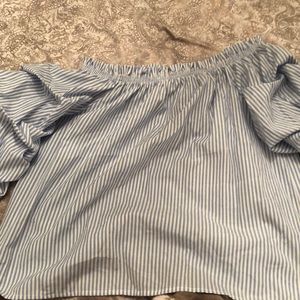 Puff over the shoulder stripped blue shirt